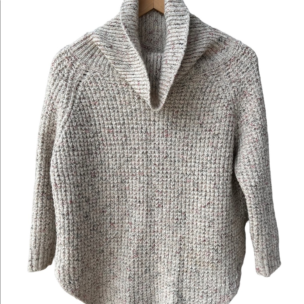 Free People Oatmeal Heather Waffle Knit Chunky Turtleneck Sweater S